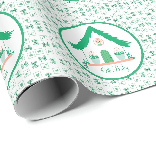 Papel De Presente Chá de fraldas Oh da Casa Verde Personalizada (Ponta do rolo)