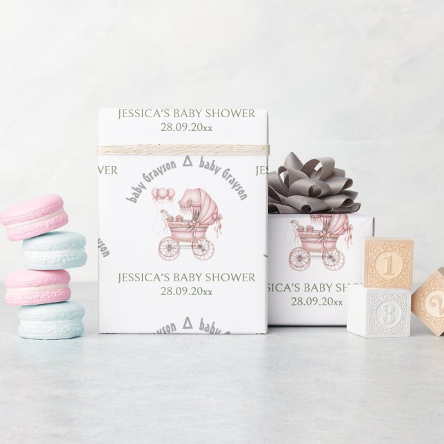 Papel De Presente Chá de fraldas Personalizada de Carruagem Bebê Ros (Criador carregado)