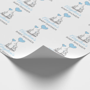Papel De Presente Chá de fraldas Personalizado Blue Elephant BOY