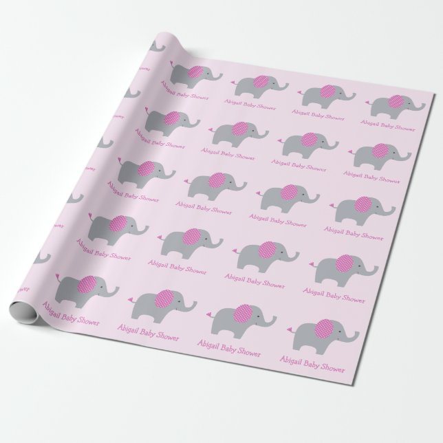 Papel De Presente Chá de fraldas Personalizado de Elefante Rosa (Desenrolado)