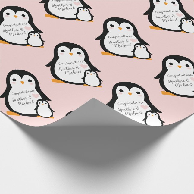 Papel De Presente Chá de fraldas Pinguim Bonito Menina Rosa (Ponta)