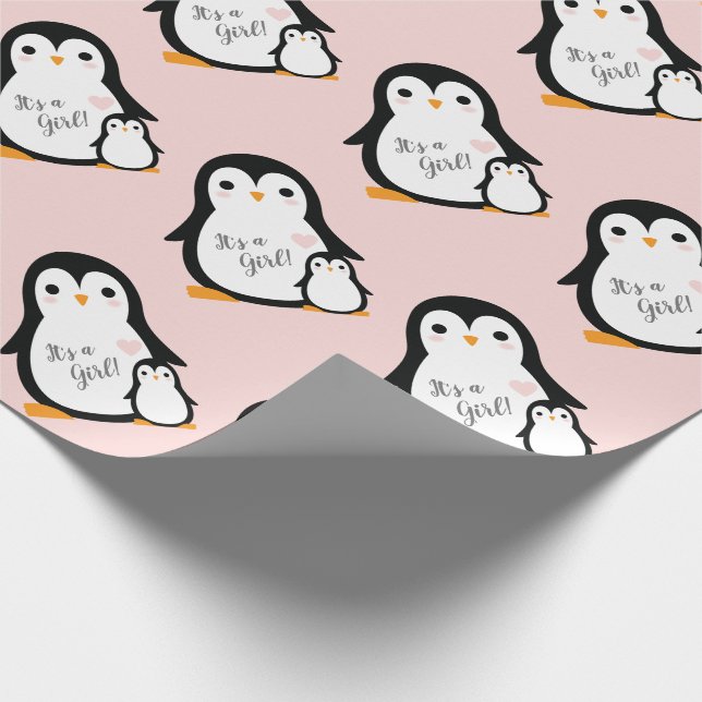 Papel De Presente Chá de fraldas Pinguim Bonito Menina Rosa (Ponta)