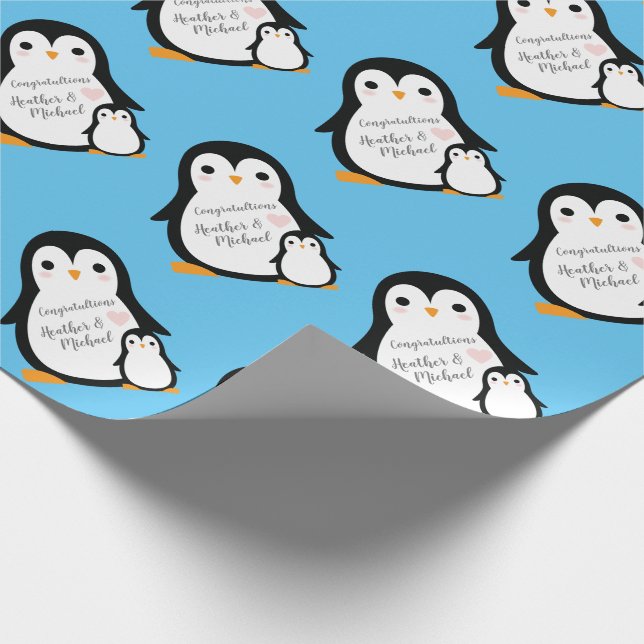Papel De Presente Chá de fraldas Pinguim Gelado - Menino Azul (Ponta)