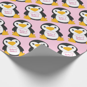 Papel De Presente Chá de fraldas pinguim rosa