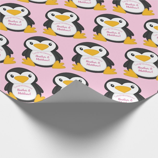 Papel De Presente Chá de fraldas pinguim rosa (Ponta)