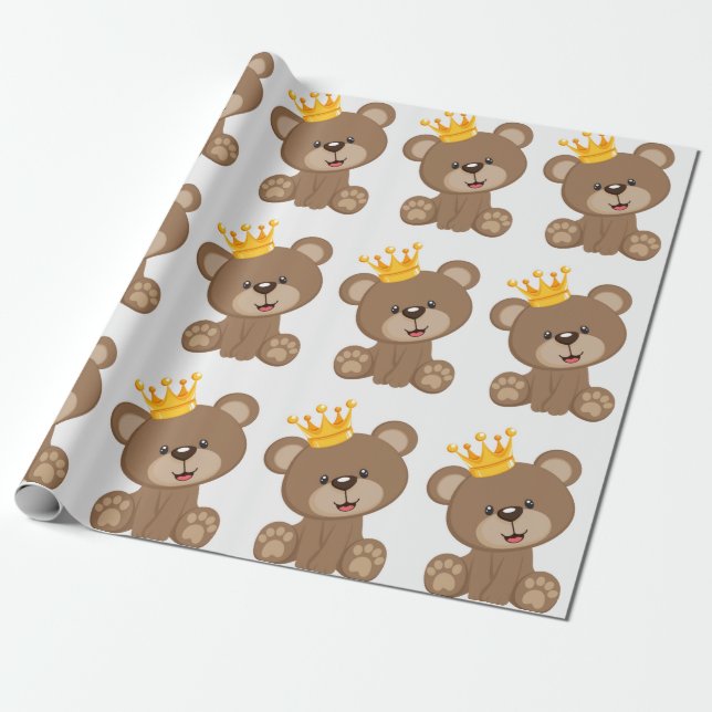 Papel De Presente Chá de fraldas Príncipe Teddy Bear Boy (Desenrolado)
