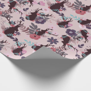 Papel De Presente Chá de fraldas Rustic Deer Head Mauve Floral