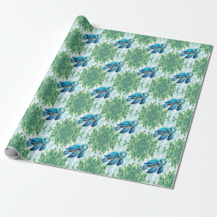 Papel De Presente Chá de fraldas Teal Blue Sea Turtle Seaweed Boy