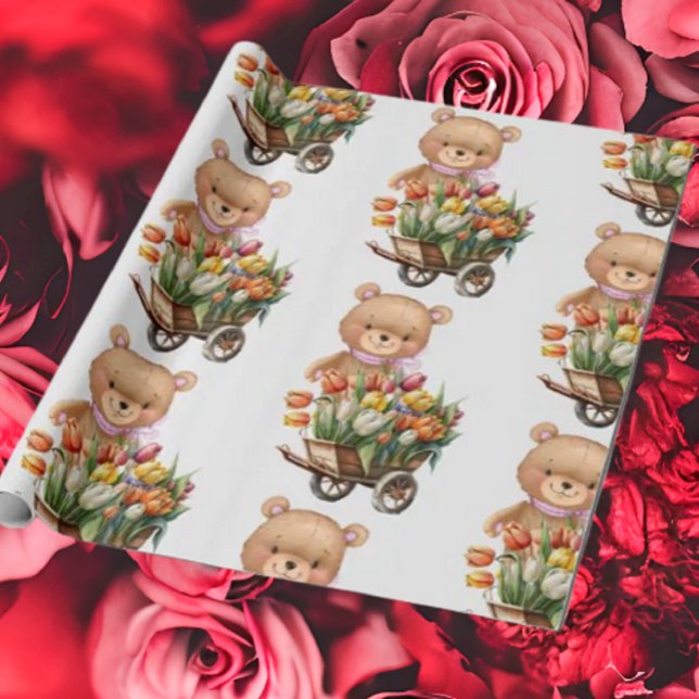 Papel De Presente Chá de fraldas Teddy Bear Blue Rustic floral (Bring your dream party to life with our selection of quality Teddy Bear themed party supplies )