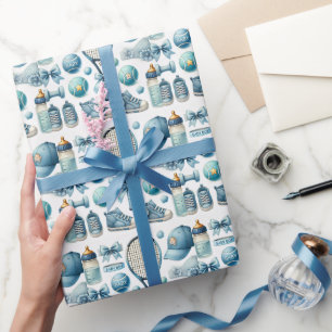 Papel De Presente Chá de fraldas tênis para o Bebê Menino Blue Temed