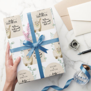 Papel De Presente Chá de fraldas Verde Ilustrado Personalizado