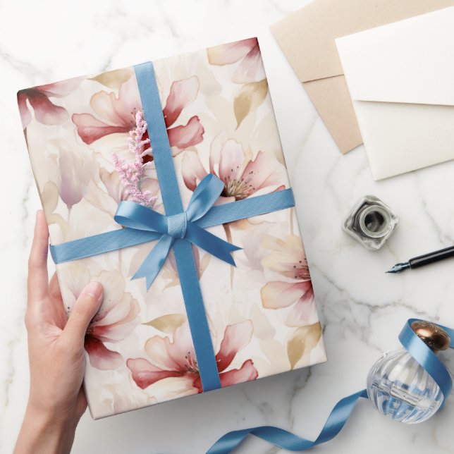 Papel De Presente Chá de Noiva Burgundy Vermelho Creme Floral (Presentear)