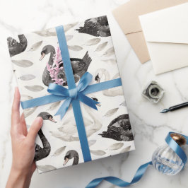Papel De Presente Chá de Noiva Cisnes Pretos Brancos