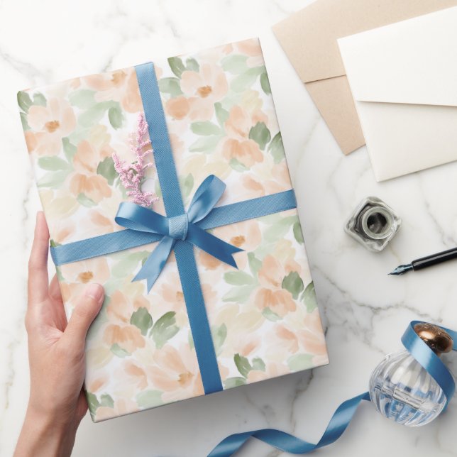 Papel De Presente Chá de Noiva com Flores de Pêssego Lindas (Presentear)