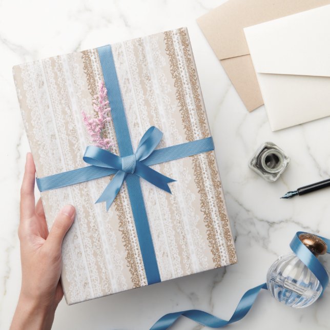 Papel De Presente Chá de Noiva de Renda Falsa Marfim Creme (Presentear)