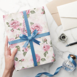 Papel De Presente Chá de Noiva de Rosas Rosa Floral