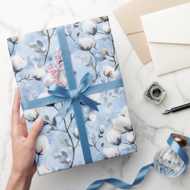 Papel De Presente Chá de Noiva Floral Branco Azul Claro e Bonito (Presentear)