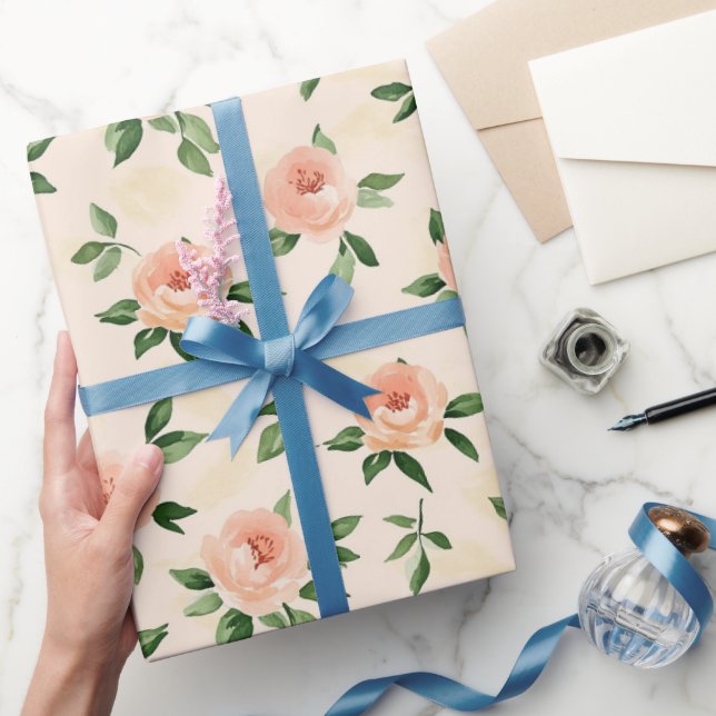 Papel De Presente Chá de Noiva Floral Creme Pêssego (Presentear)