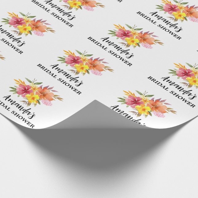 Papel De Presente Chá de Noiva Floral Laranja (Ponta)