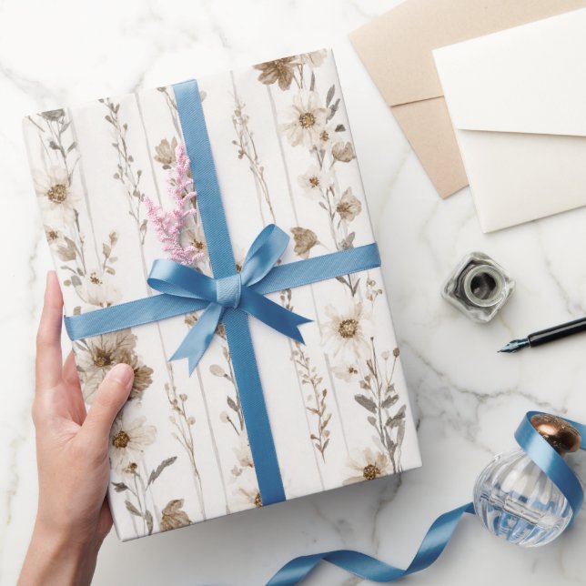 Papel De Presente Chá de Noiva Floral Marrom Creme (Presentear)