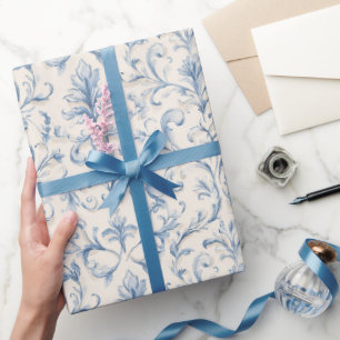 Papel De Presente Chá de Noiva Folha Azul Creme
