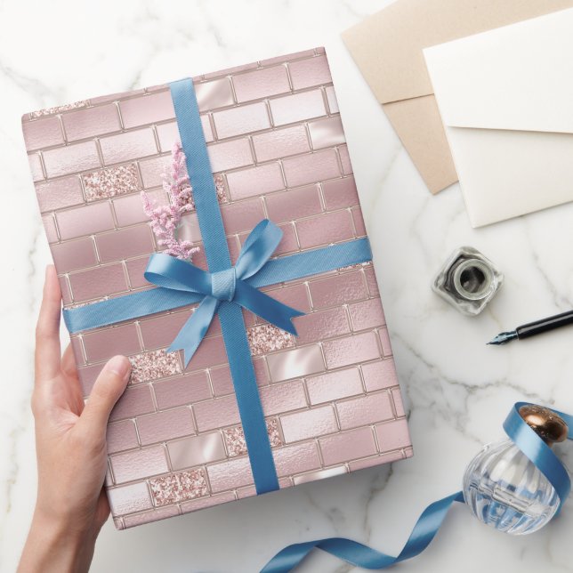 Papel De Presente Chá de Noiva Glam Blush Tijolos Rosa (Presentear)