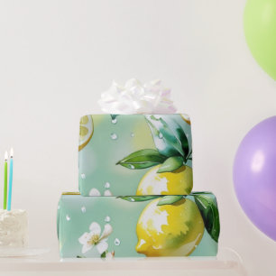 Papel De Presente Chá de noiva moderno em azul limão floral script