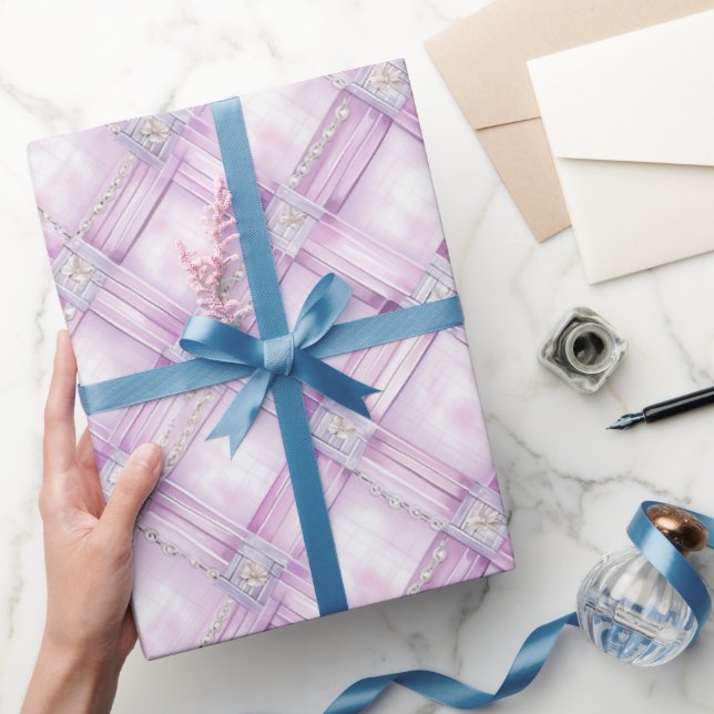 Papel De Presente Chá de Noiva Roxo Rosa Pérola (Presentear)