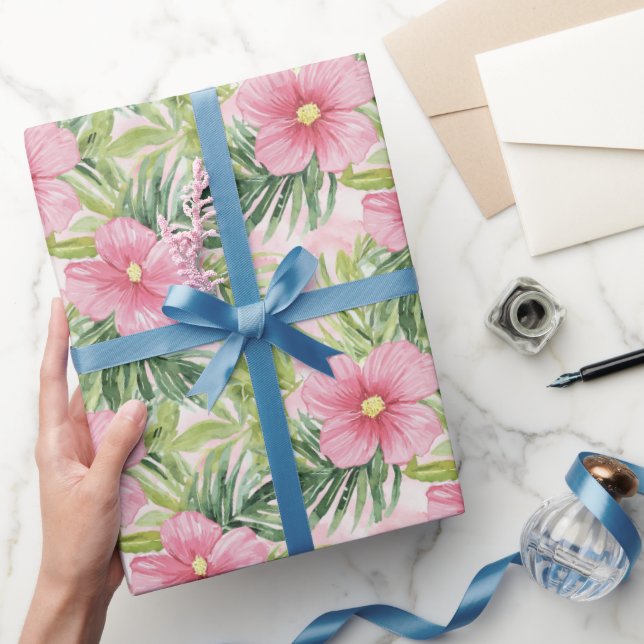 Papel De Presente Chá de panela de Flores Tropicais Rosa (Presentear)