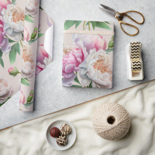 Papel De Presente Chá de panela Floral de Peonies Rosa