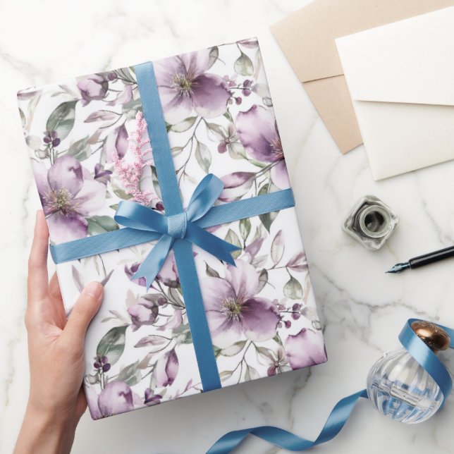 Papel De Presente Chá de panela Floral Roxo Aniversário Seu Casament (Presentear)