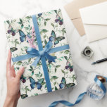Papel De Presente Chá de panela Romântico de Borboletas Azuis Chic<br><div class="desc">Chic Romântico Azul Borboletas Chá de panela Casamento Aniversário</div>