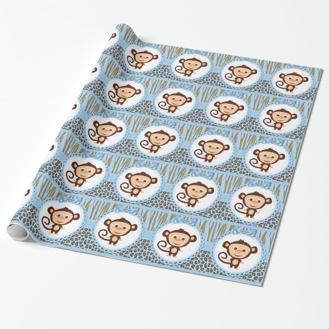 Papel De Presente Chá de Revelação do Macaco Bebê Menino (Desenrolado)
