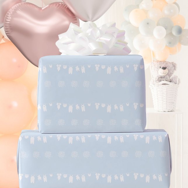 Papel De Presente Chá Minimista de Bebê Azul Claro (Light Blue Minimalist Baby Boy Shower Wrapping Paper ©Susanne Sachers - Sunny Mind 🌞)