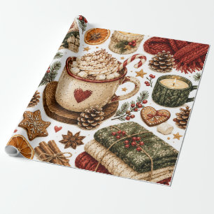 Papel De Presente Chá quente de Natal aconchegante Hygge Rústico de