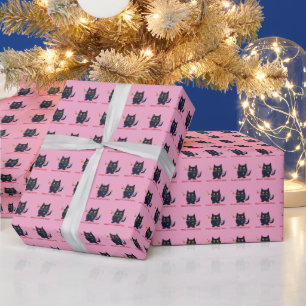 Papel De Presente Chaleira de Natal Meow Gato Preto Fofo