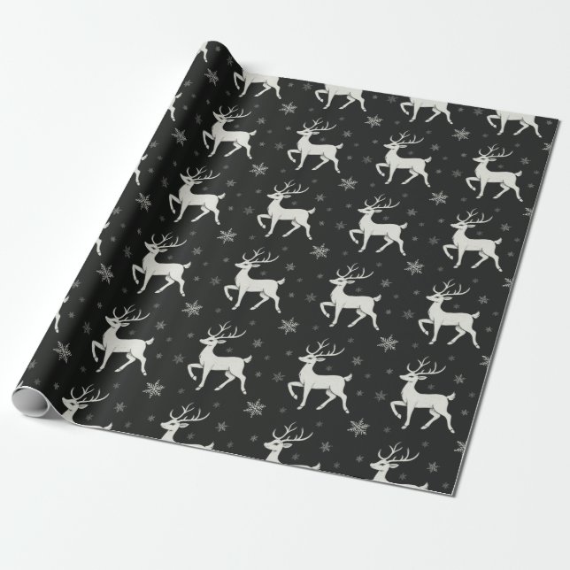 Papel De Presente Chalkboard Reindeer Snowflakes Natal Russo Natal (Desenrolado)