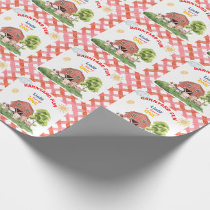 Papel De Presente Chamando Todos os Animais de Fazenda para o 1º Ani