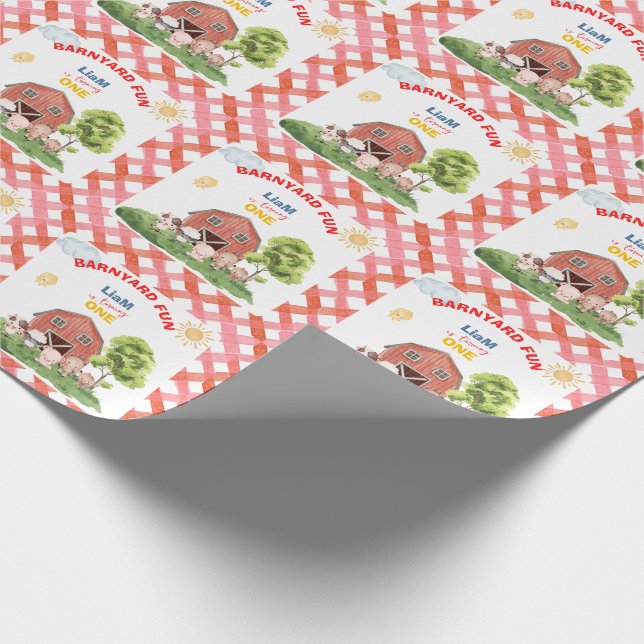 Papel De Presente Chamando Todos os Animais de Fazenda para o 1º Ani (Ponta)