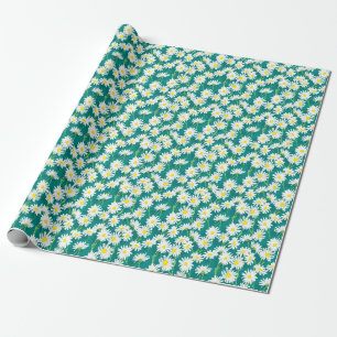 Papel De Presente Chamomile Turquoise: Ilustração Sem Costura Floral