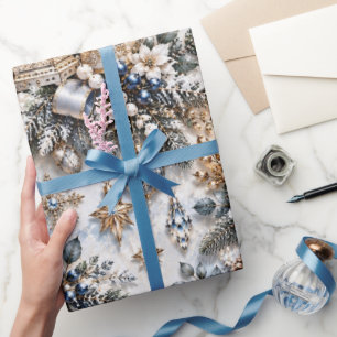 Papel De Presente Champagne Azul Gélido Natal de Inverno