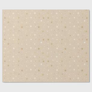 Papel De Presente Champagne e Estrelas de Marfim Natal Elegante