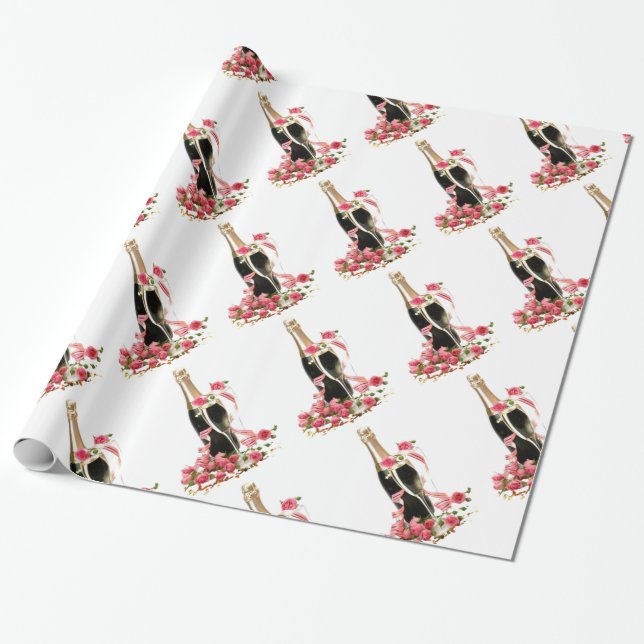 Papel De Presente Champagne e Rosas White Wrappaper (Desenrolado)
