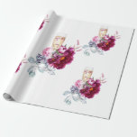 Papel De Presente Champagne Floral Magenta Antes do Anel Casamento<br><div class="desc">Papel de embrulho para casamento ou chá de noiva.  Taça de champanhe.  Floral Magenta.  Elegante.  "Antes do anel"</div>