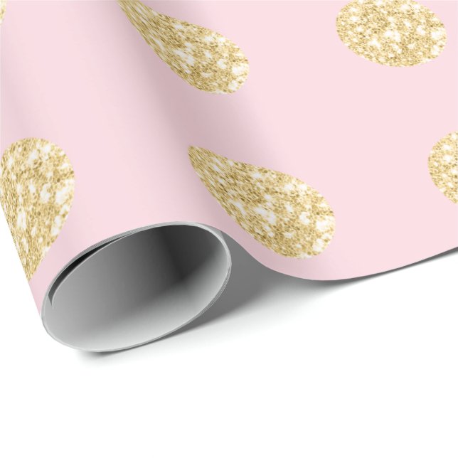 Papel De Presente Champaigne de Brida de Faísca Rosa-Glitter Bolinha (Ponta do rolo)