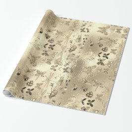 Papel De Presente Champaigne Dourada Meadow Butterfly Insetos Gems