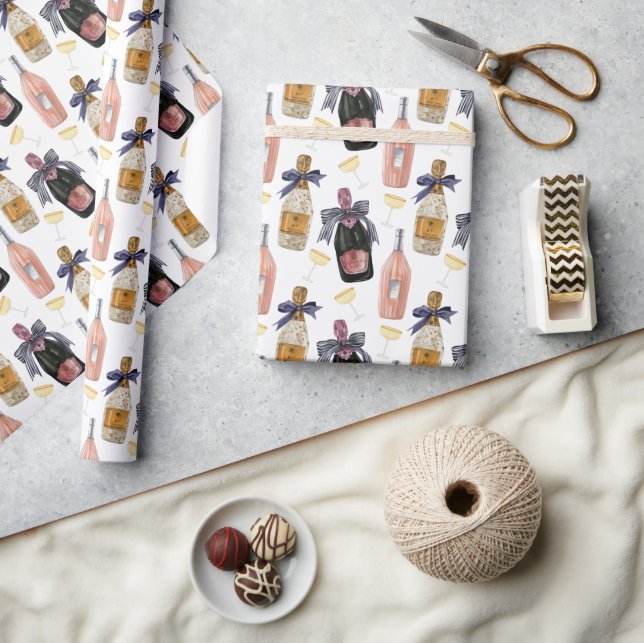 Papel De Presente Champanhe Francês Aquarela (Artesanato)