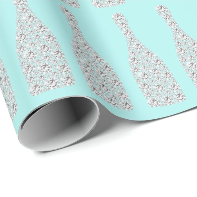 Papel De Presente Champanhe Swarovski Crystals Diamond Botles Aqua (Ponta do rolo)