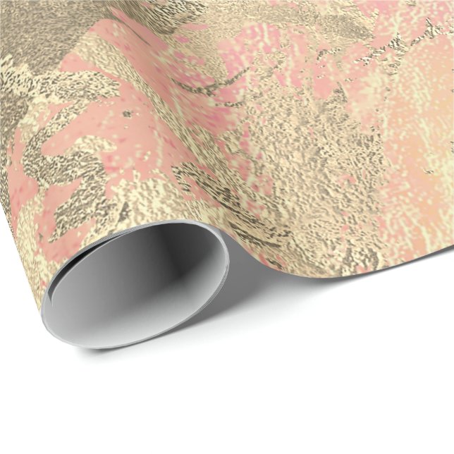 Papel De Presente Chanfro Rosa Dourado Marble Peach Traço Metálico (Ponta do rolo)