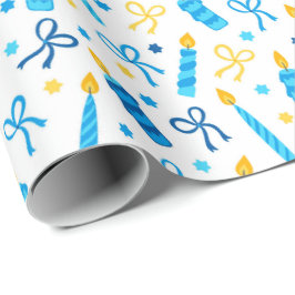 Papel De Presente Chanukah Candles Queimando Azul Branco Dourado